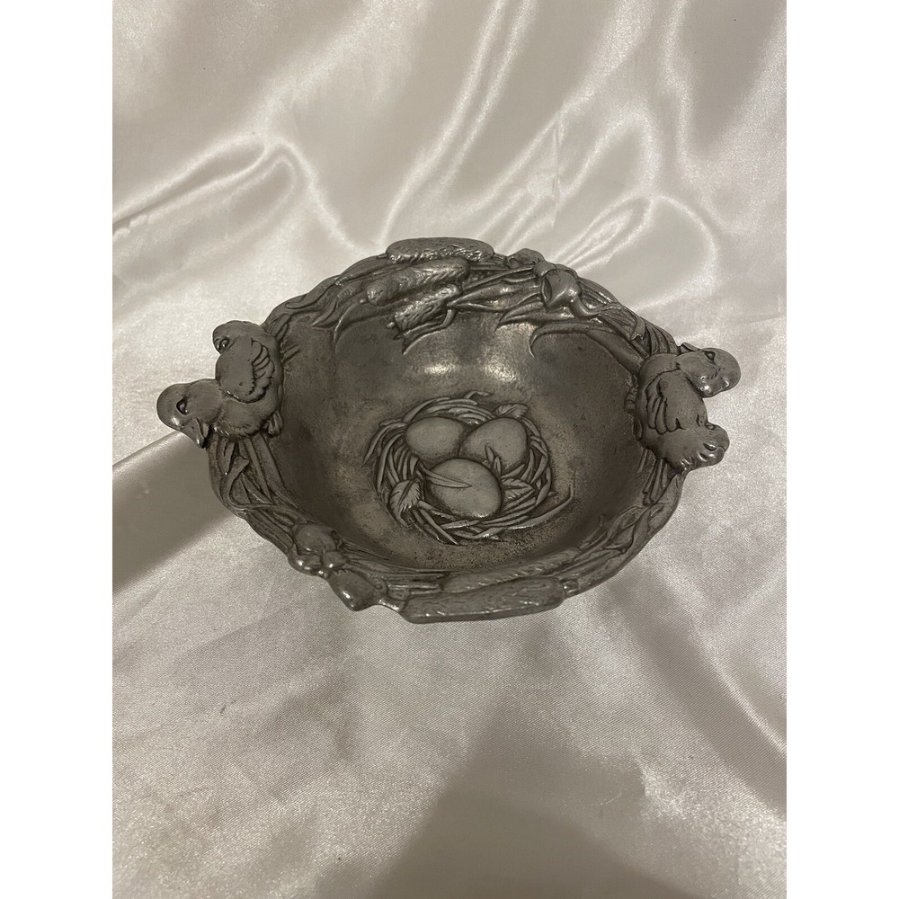 Vintage Arthur Court Aluminum Bowl Dish Duck Nest Cattails Eggs 1996 Easter 6"